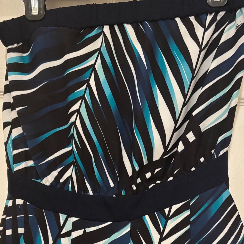 Trina Turk Black and Teal Leaf Print Wide-Leg Jumpsuit - Picture 2 of 7